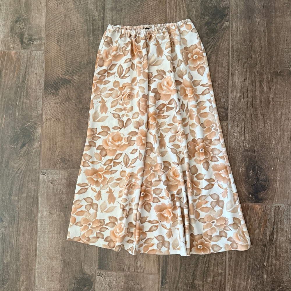BICE Women's Vintage Romantic Floral Midi Skirt, Tan Brown, 10